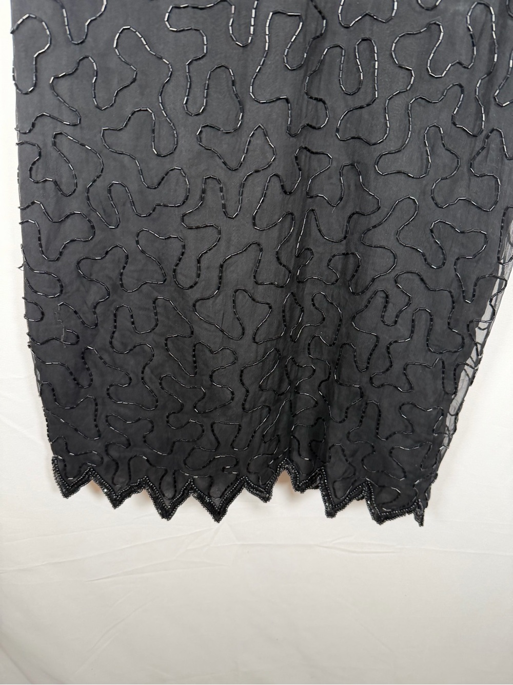 Vintage 80s Laurence Kazar Black Silk Beaded V-Neck Cocktail Mini Dress - Picture 6 of 10